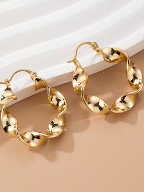 14K Gold Womens 1.25" Twisted Hoop Earrings Ladies New 14 K Silver Hoops Jewelry